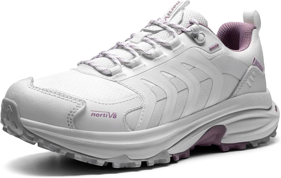 NORTIV 8 Women's Waterproof Hiking Shoes Lightweight for Walking All Day Comfort Non-Slip Outdoor Trekking Camping Climbing Fashion Sneakers Armadillo FieldLite (White/Purple,8.5)