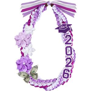 Lyrow 50'' 2026 Graduation Lei Double Braided Strands Graduation Ribbon Leis with 4 Satin Flowers Congrats Graduates Money Leis Class of 2026 Gift for Men Women