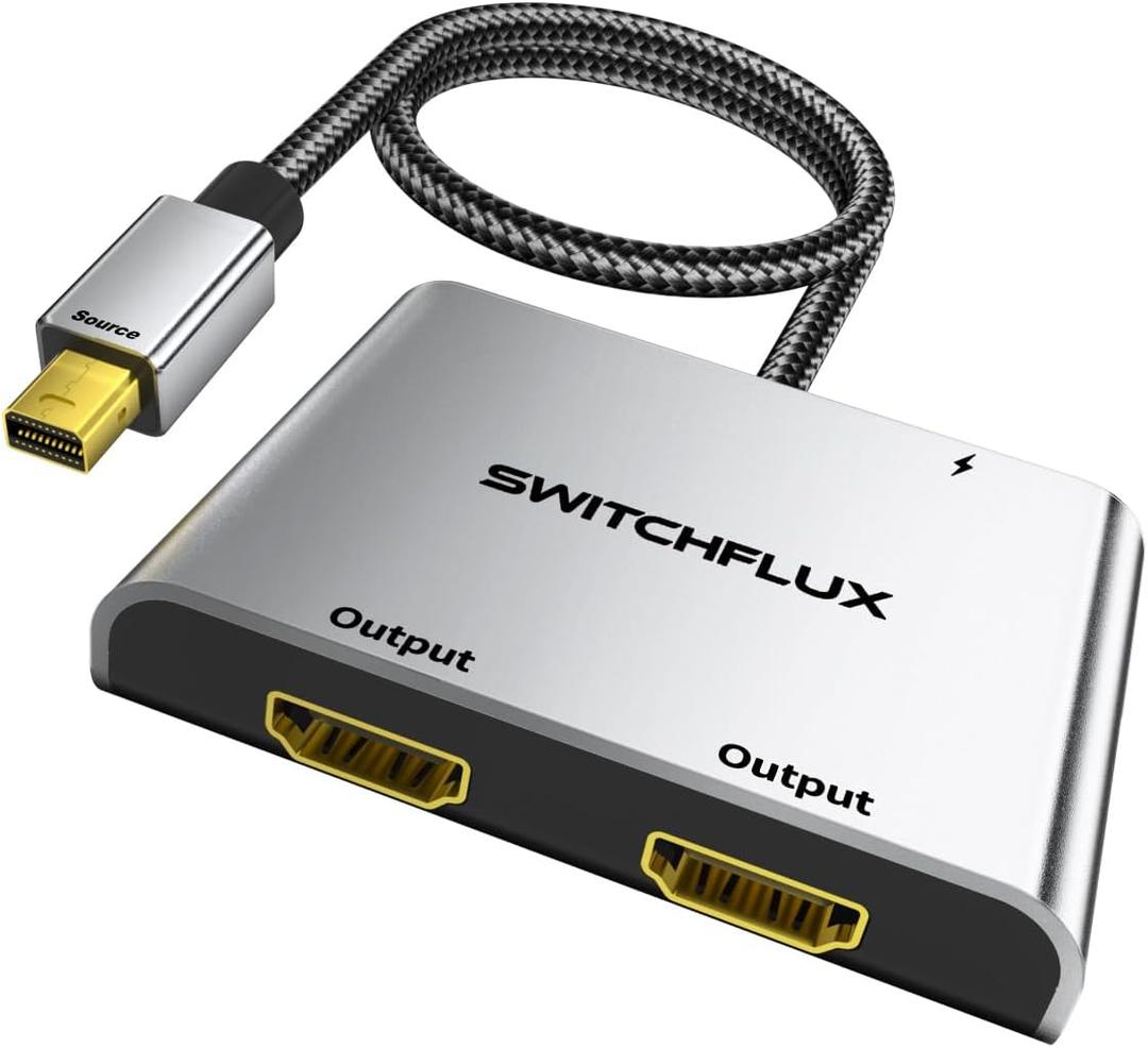 SWITCHFLUX Mini DisplayPort to Dual HDMI Adapter | 4K@60Hz HDMI Splitter Extended Display for Windows [Thunderbolt1/2 Compatible] for MacBook Pro/Air, iMac, Mac mini, Surface Pro