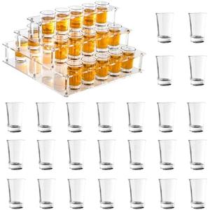 HeiMma Shot Glasses Set of 25 with Holder, 1.7Oz/50ml Large Shot Glasses, Shot Display Stand, Shot Glass Serving Tray with LED Light for Party, Bar, Drinking Club, Restaurant