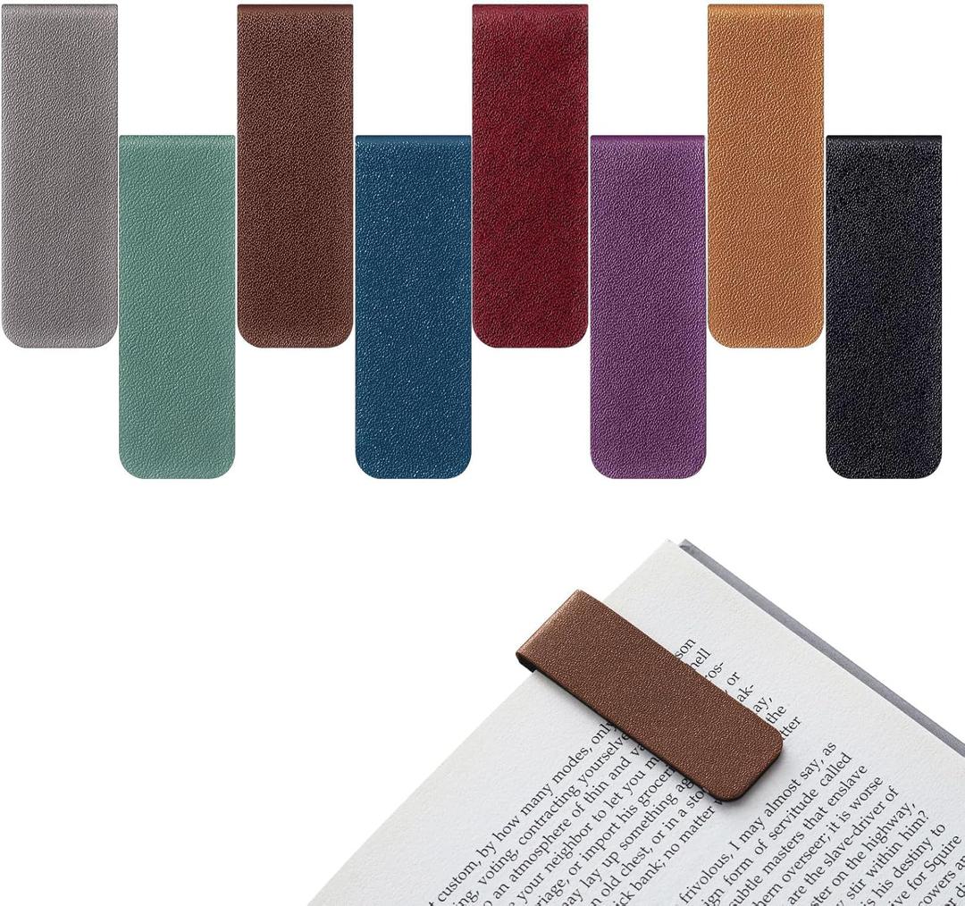 Trandraft 8 Pcs Leather Magnetic Bookmarks for Women Men Magnetic Bookmark Clip Handmade Textured Leather Bookmarks Reader Gift for Christmas Book Lovers Students Teachers Gifts(Classic Color)
