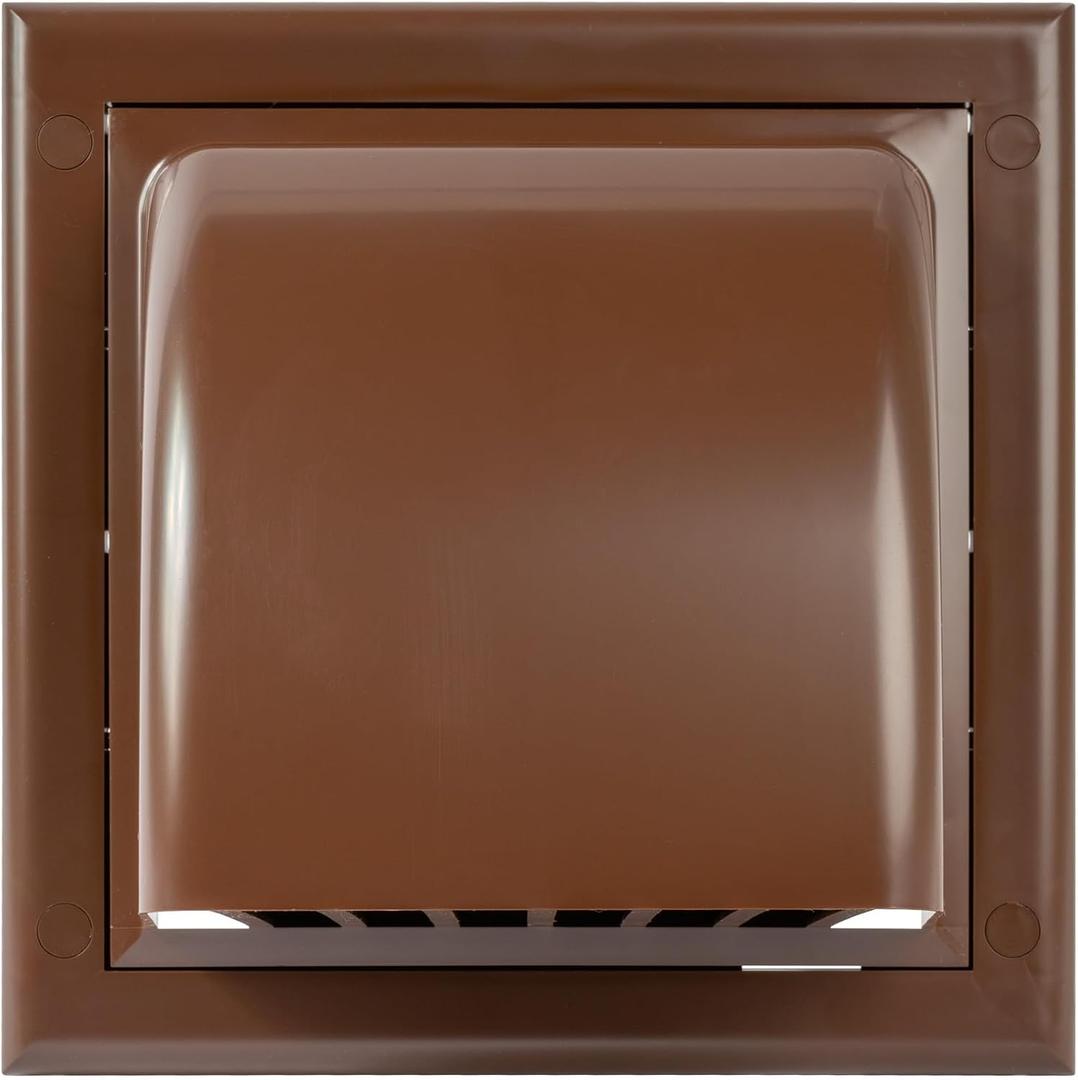 Plastic 4 inches Brown Ventilation Grille with Vent Hood, Built in One Direction Gravity Flap - 3.9 inches / 7.5 inches x7.5 inches (4", Brown with Hood)