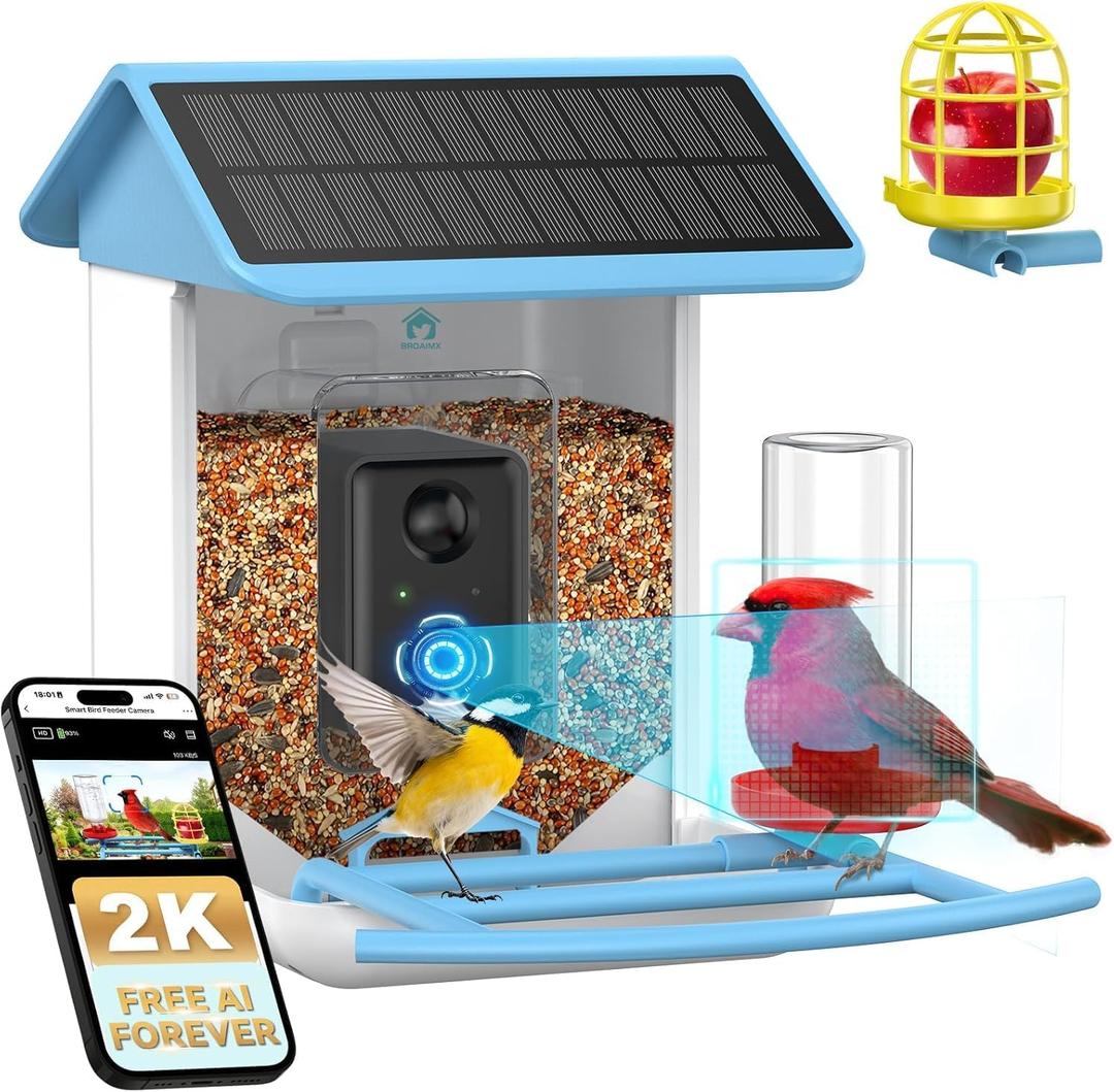Bird Feeder with Camera-Free AI Forever for 1,1000+ Birds Identification, 2K HD & 5MP Night Vision, Record Video Live View, 64GB Card, App Alerts, Gifts for Bird Lovers