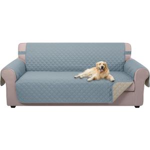 U-NICE HOME Large Sofa Cover Reversible Couch Cover for Dogs with Elastic Straps Water Resistant Furniture Protector for Pets Couch Cover for 4 Cushion Couch (Oversized Sofa, Light Blue/Beige)