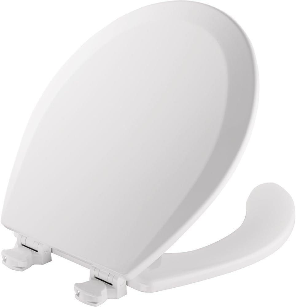 Mayfair 8440EC Open Front Toilet Seat and Lid, Easy Clean Hinges and Durable Wood Seat, Made in USA, Round, White