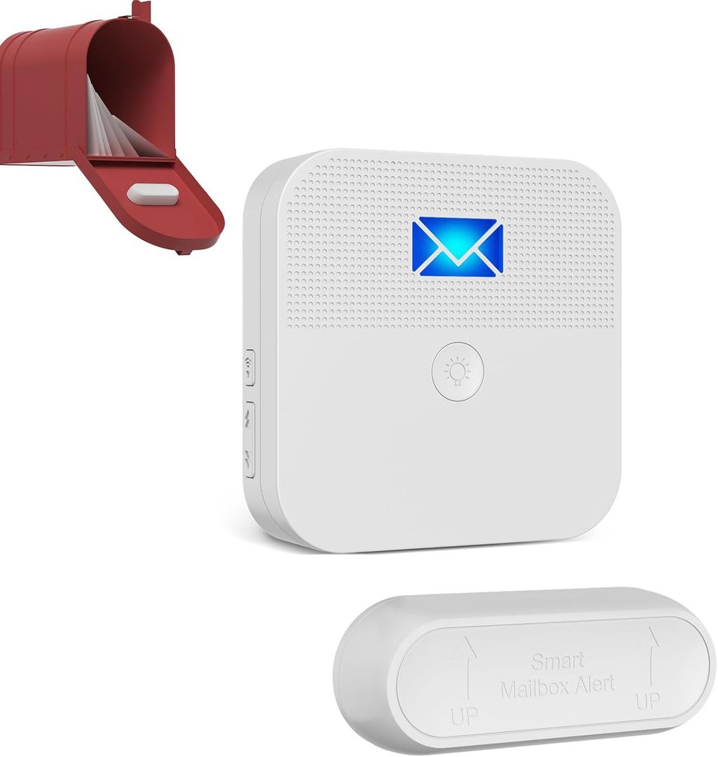 Mail Alarm Mailbox Alert for Delivered Wireless Mailbox Chime Notification System 600 ft Long Range LED Light Flashing and Sound Reminderser (White)