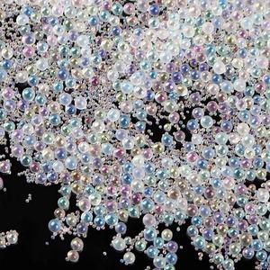 OLYCRAFT 210g 1~3mm Glass Bubble Beads No Hole Iridescent Beads Water Droplets Bubble Bead Iridescent Glass Bead for Resin Crafting Nail Arts Decoration (Clear AB)