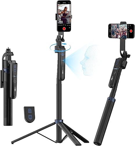 USKEYVISION 70” Auto Face Tracking Tripod, Extendable 360° Rotation Phone Tripod for iPhone and Android, Selfie Stick for iPhone w/Remote Control,Phone Holder Video Recording for TikTok(UTK-01)