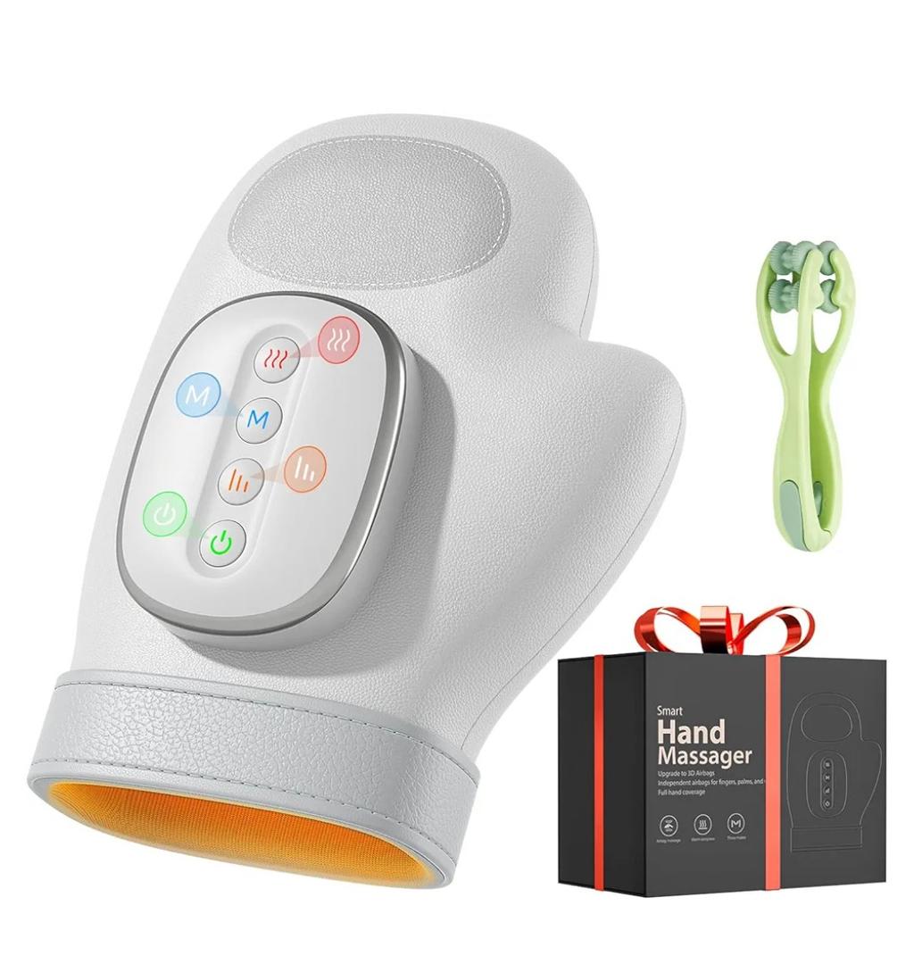 WUX Hand Massager with Heat Compression Relief, 3 Massage 4 Temperatures 5 Compression Models Therapy Glove, Arthritis & Wrist Carpal Tunnel Muscles Pressure Point Therapy, Ideal Gifts for Women/Men