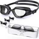 Swim Goggles, Unisex Adult Swimming Goggles Anti Fog Anti UV No Leakage Wide View for Men Women Youth (Black/Clear Smoke)