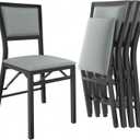 VECELO Folding Dining Chairs Set of 4, Metal Padded Foldable Seating with Comfortable Faux Leather, Space-Saving Portable Guest Seats for Kitchen & Office, No Assembly, Slate Grey, 4 Pack