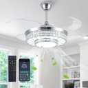 42" Retractable Ceiling Fans with Lights, Crystal Chandelier Ceiling Fan with Remote & APP Control, Modern Dimmable LED Fandelier for Living Room, Dinning Room, Bedroom (Silver)