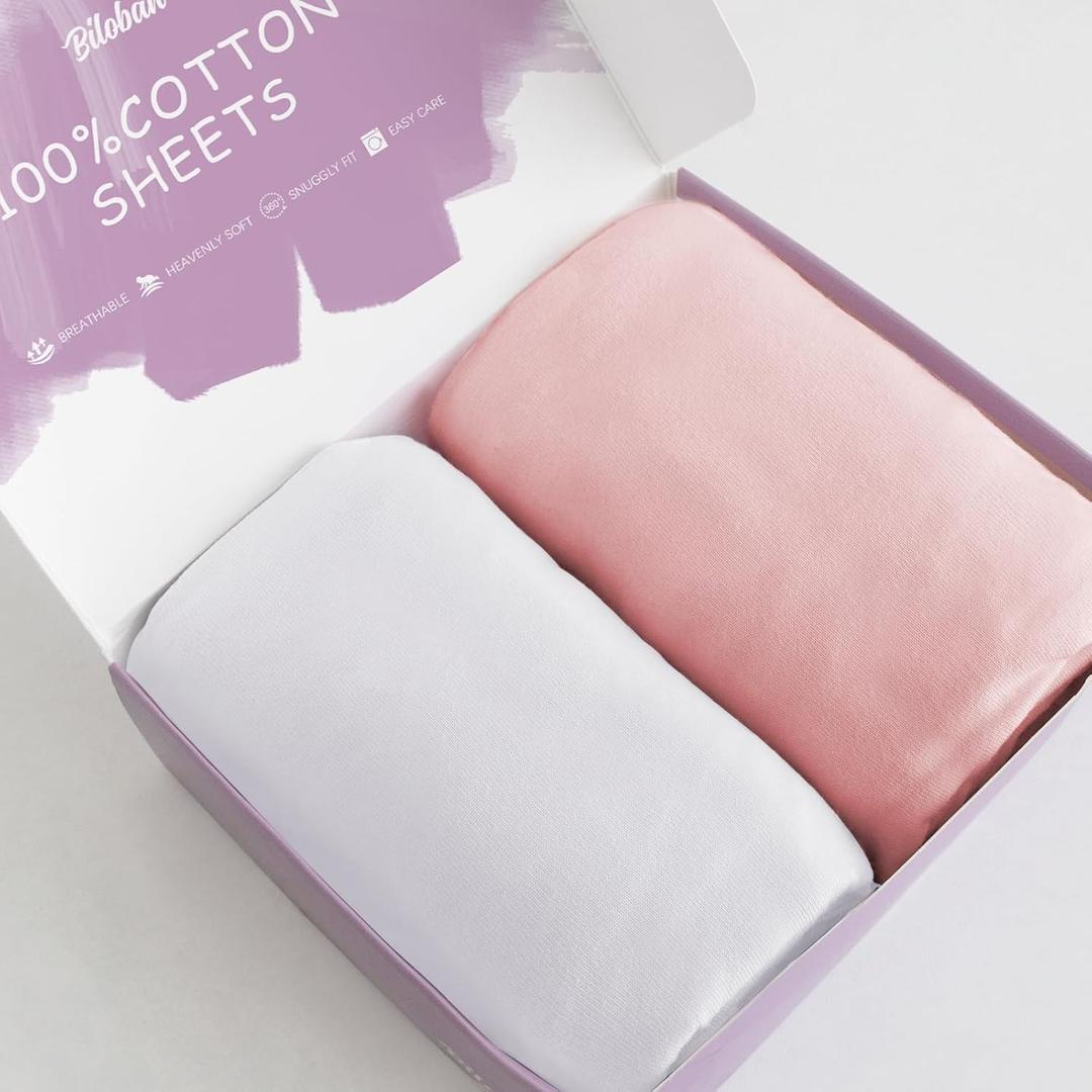 Bassinet Sheets Fit for Koolerthings (3 in 1), AirClub, Newton, Larex and Bellababy Bassinet Bedside Sleeper, 100% Cotton, 2 Pack, Ultra Soft Bassinet Sheet, White and Pink