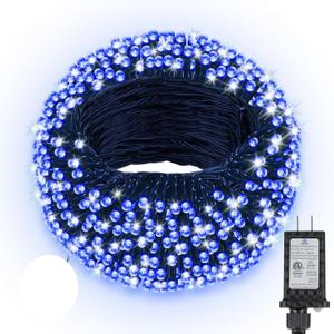 Extra Long 132ft Christmas Decorative Mini Lights, 400 LED Green Wire Fairy Starry String Lights Plug in, Timer & Memory & 8 Modes, for Indoor Outdoor Xmas Tree Wedding Party Decoration,Blue