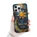 lioscre for iPhone 16 Pro Stained Glass Phone Case 6.3", Aesthetic Sun Moon Stars Case Cute Pattern Print Design Cover Anti-Scratch Glossy Hybrid 2-Layer Hard Prevention Funda for Woman Girls Men