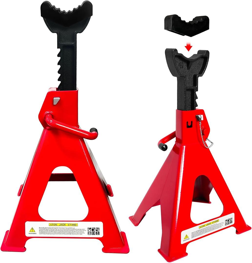 Jack Stands 6 Ton (13,200 LBs), 15.6"-23.4" Adjustable with Double Pin Locking,Heavy Duty Jack Stands with Extra Rubber Pads,Jack Stands for Trucks,Car Lifts for Home Garage,Lifting SUV,1 Pair Red