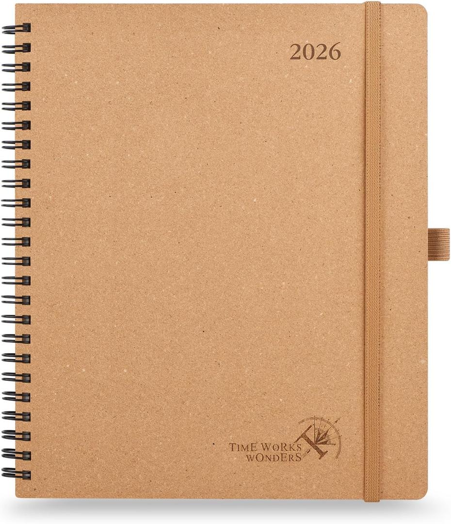 POPRUN 2026 Planner - 2026 Recycled Weekly Planner [Italian Regenrated Leather - Medium Size 8.5'' x 10.5''] - 2026 Weekly Planner with Hourly Schedule, Monthly Tabs-26-WERK7-DST - Desert Brown