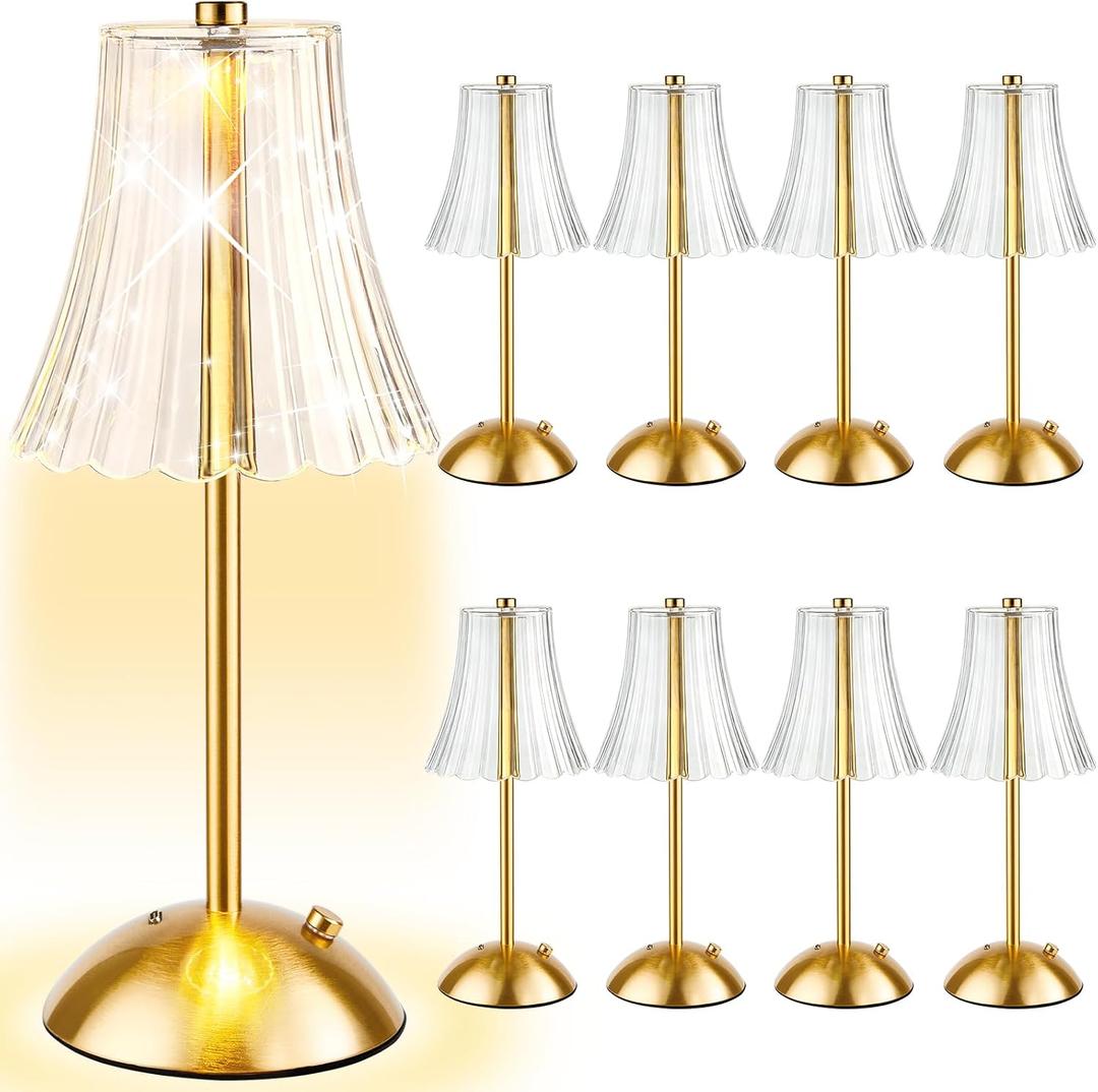 Bornerwhite 8 Pcs Cordless Table Lamp Rechargeable Touch Lamp, Gold Flower