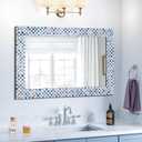 Coastal Wall Mirrors Decorative, 36'' x 24'' Bathroom Mirror with Mosaic Frame, Elegant Blue Mother of Pearl Mirror for Living Room, Dining Room, Fireplace