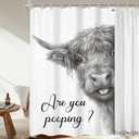 Highland Cow Farmhouse Funny Rustic Black White Bathroom Shower Curtain Set, 60"W x 72"L