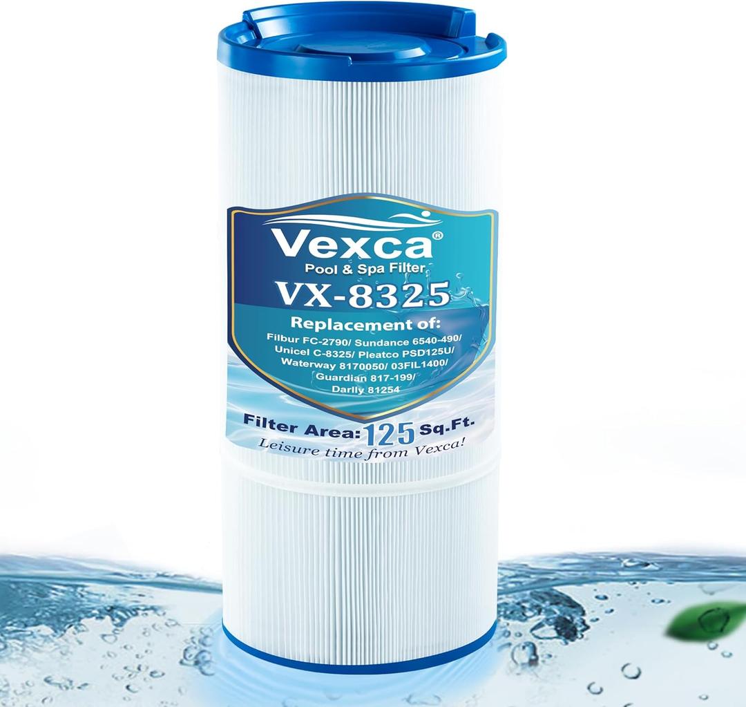 Vexca Spa Filter Replacement for Unicel C-8325, FC-2790, PSD125U, Sundance 6540-490, Guardian817-199, 03FIL1400, 81254, 125 Sq.Ft, 1 Pack