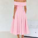 ZESICA Summer 2026 Cocktail Dresses for Women's Off Shoulder Short Sleeve Swing A Line Wedding Evening Party Midi Dress (Pink, M)