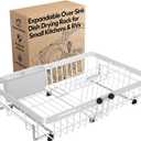 MAJALiS White Dish Drying Rack Over The Sink with Utensil Holder | Expandable Stainless Steel Dish Drainer for Small Kitchen, Apartment, RV, Counter Space Saving, Perfect Fit, Rustproof