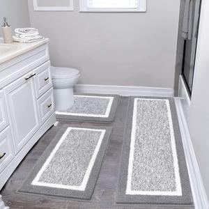 Pauwer Bathroom Rug Mat Set 3 Piece, Microfiber Shaggy Bath Set, Non-Slip Ultra Soft Carpet Mats, Absorbent with U-Shaped Toilet for Bathroom, Tub, Shower, Light Grey Pauwer Bathroom Rug Mat Set 3 Piece, Microfiber Shaggy Bath Set, Non-Slip Ultra Soft Carpet Mats, Absorbent with U-Shaped Toilet for Bathroom, Tub, Shower, Light Grey