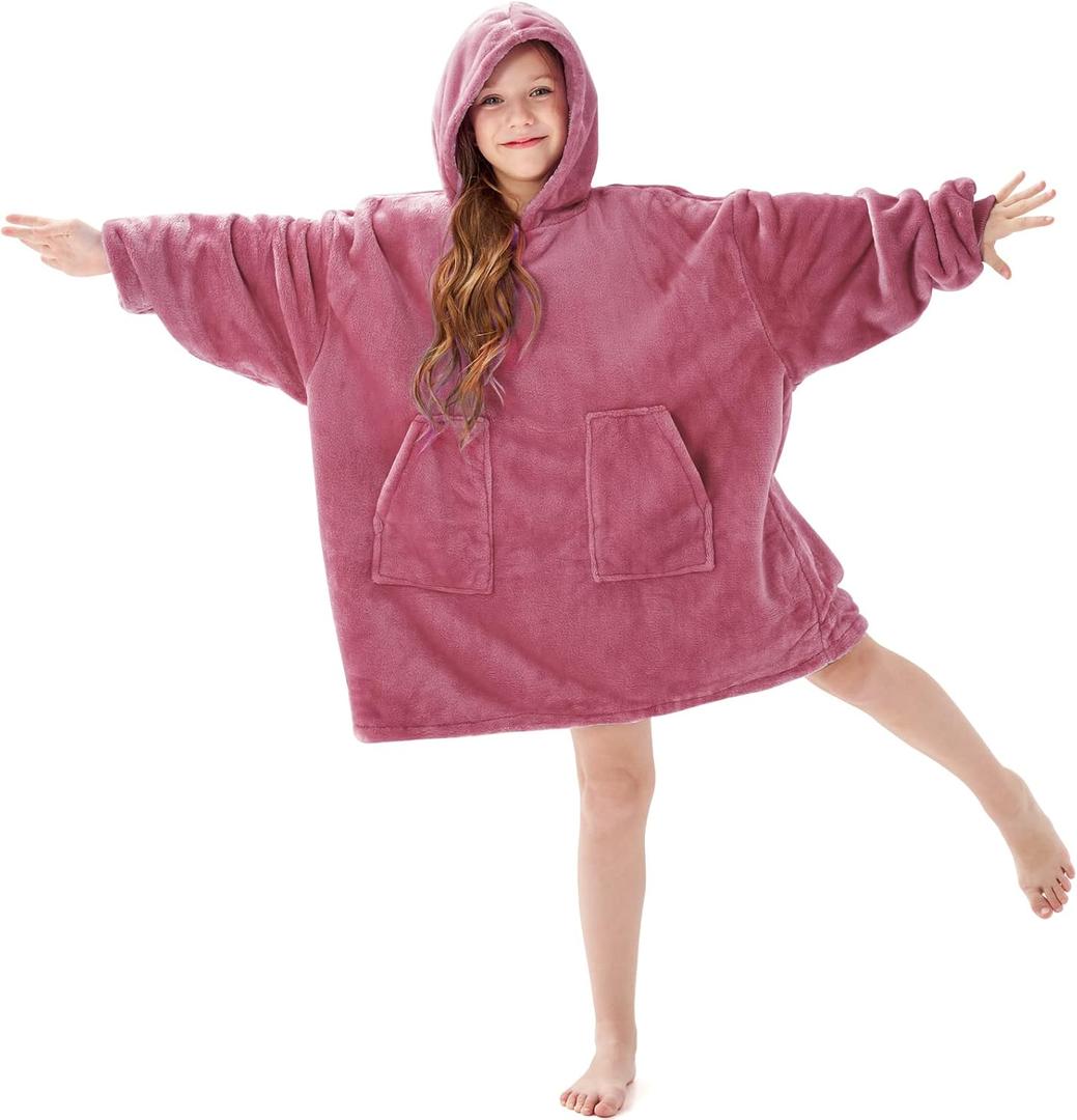 Aemicion Wearable Blanket Hoodie for Kids Super Soft Warm Oversized Hooded Blanket Sweatshirt Hoodie Blanket for Girls Pink