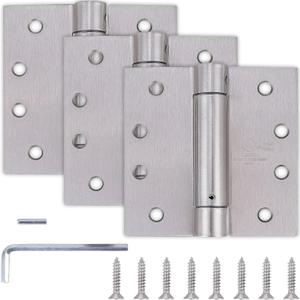 3 Pack - 4"x4" Self Closing Door Hinges, Spring Loaded Hinges for Interior & Exterior Doors, Automatic Door Closer Hinge, Soft Close Door Hinges, Squared Corners Auto Close Spring Hinge (Satin Nickel)