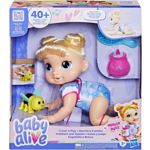 Baby Alive Crawl 'n Play Harper Hugs Electronic Crawling Baby Doll Set, Blonde Hair, Kids Toys for Girls & Boys 3 Years & Up, 10.75 Inches