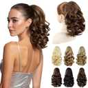 Medium Brown Ponytail Extension,12" Short Curly Wavy Claw Clip in Ponytails Hair Extensions Natural Soft Synthetic Hairpiece for Women, 