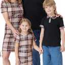 PATPAT Matching Family Outfits Mom and Me Matching Outfits Short Sleeve Round Neck Midi Shirt Dress (6-9 Months, Khaki)