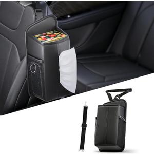 Car Tissue Holder for Front Seat, Headrest Organizer with 2 Side Mesh Pockets for Phones & Cards, L-Square Tissue Box Cover Holds 150 Tissues, Durable PU Leather