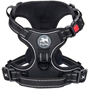 PoyPet No Pull Dog Harness, No Choke Front Clip Dog Reflective Harness, Adjustable Soft Padded Pet Vest with Easy Control Handle for Small to Large Dogs(Black,M)