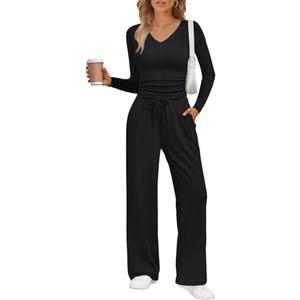 Trendy Queen 2 Piece Lounge Sets for Women Fall Outfits 2025 Fashion Two Piece Sweatsuits Business Casual Outfits Clothes, Black, XL