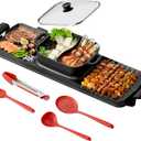 Electric Hot Pot and Grill Combo, Korean BBQ Indoor Smokeless Grill with Nonstick Surface,Large Tabletop Cooker for Family & Party, Includes Cooking Tool Set (Ladle, Strainer, Tongs, Oil Brush)