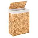 Handwoven Slim Laundry Hamper with Lid, Narrow Wicker Laundry Basket, Natural Water Hyacinth Basket and Handleswith Removable Liner Bag & 2 Mesh Bags (Natural with Lid, 55L)