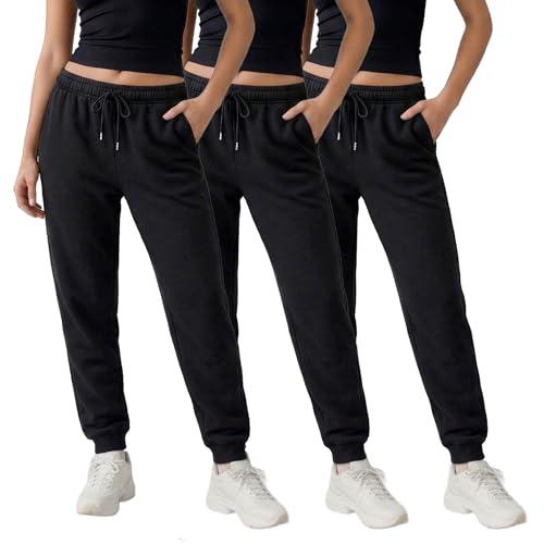 Common Stitch 3 Pack Sweatpants Women, Cozy Womens Sweatpants, Fleece Womens Yoga Joggers Black/Black/Black, Size L