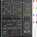 4 Pack Magnetic Calendar for Refrigerator, Clear Acrylic Calendar for Fridge with 8 Colorful Markers, Fridge Calendar Magnet Easy Erase for Home Kitchen, Office Organization