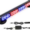 BooYu 14.8" Red/Blue Battery Powered Police Firefighter Emergency Strobe Lights Bar for Trucks/Vehicles Rechargeable Wireless Rooftop Mini Hazard Flashing LED Beacon Warning Light w/Magnetic Base