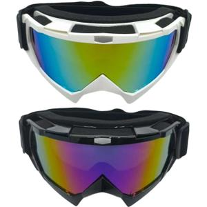 2 Pack Motorcycle Dirt Bike Goggles for Men Women, MX UTV Racing Riding Windproof Dustproof Goggles, Off Road Goggle (Black Frame Colored Lens and White Frame Red Lens)