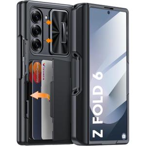 Vizvera for Samsung Galaxy Z Fold 6 Case Wallet, RFID Cards Holder [S Pen Holder] [Camera Cover] Shockproof Silicone Protective Phone Case for Z Fold 6 2024-Black