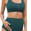 Zando High Waist Maternity Swimsuit Two Piece Pregnancy Swimwear Bikini Bathing Suits for Women Maternity Swimsuits (Medium, Dark Green)