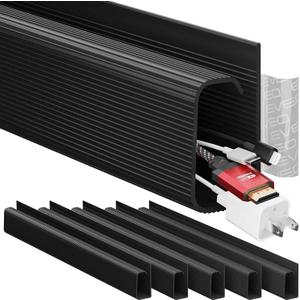 EVEO Cable Management Under Desk Kit (6 Units) - Under Desk Cable Management Cord Hider, Cable Hider Cord Management, Cable Organizer, Cord Organizer Tray | Self-Adhesive 96'' J Channel 6X16 - Black