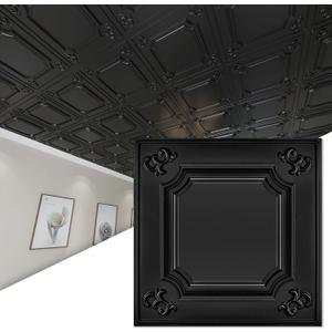 Art3d Drop Ceiling Tiles 24x24 in Black (12-Pack, 48 Sq.ft), Wainscoting Panels Glue Up 2x2, 12pcs 24"x24"