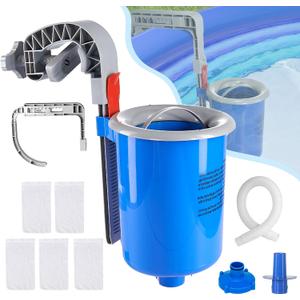 Above Ground Pool Skimmer with 5 Pool Skimmer Socks, Wall Mount Pool Surface Skimmer with Hose and Basket, Adjustable Floating Pool Filter, Automatically Cleans and Removes Pool Surfaces Leaves