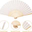 Sepwedd 50pcs Cream-Coloured Imitated Silk Fabric Bamboo Folded Hand Fan Bridal Dancing Props Church Wedding Party Favors with Organza Bags