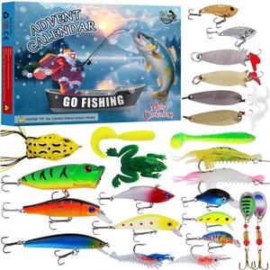 Fishing Advent Calendar 2025 for Man Adult Teen - 24 Days Christmas Countdown Fishing Lure Tackle Set - Xmas Surprise Fish Bait Gift for Father Grandpa Brothers Boyfriend