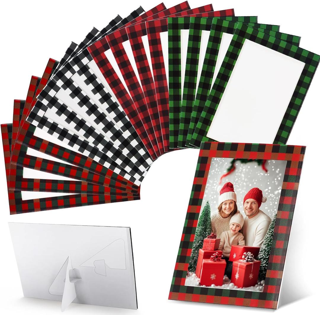 120 Pcs 4x6 Christmas Paper Picture Frame Bulk Cardboard Paper Photo Frames with Stand Holiady Red and Green Photo Frame Ornament for Hanging Crafts Decorations